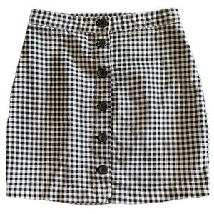 H&M Divided Black & White Gingham Check Button Front Cotton Mini Skirt S…
